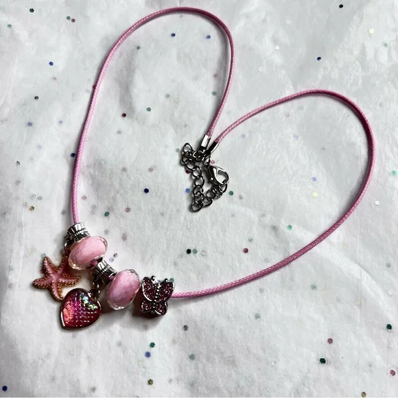 NEW PINK STARFISH HEART & BUTTERFLIES CHARM NECKLACE - Picture 4 of 4